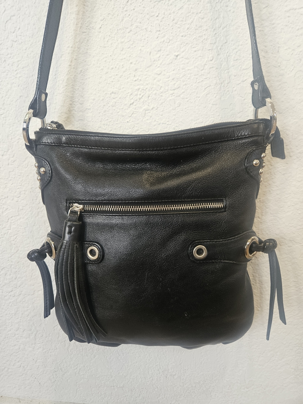 Scully Genuine Black Leather Slouchy Hobo Crossbody Bag Tassel